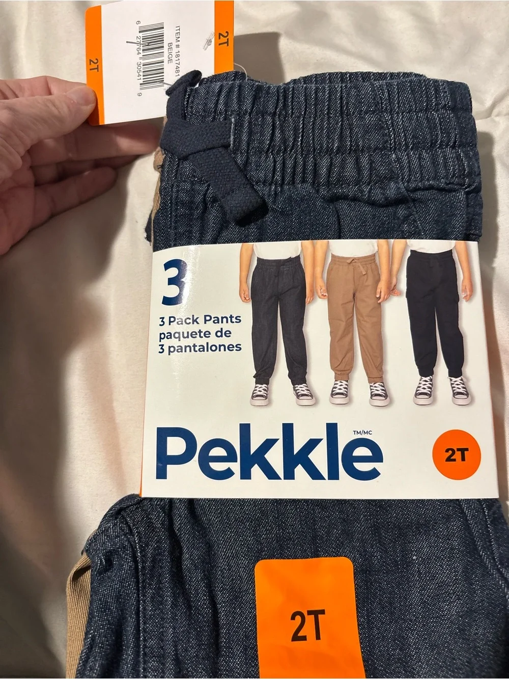 Pekkle Kids Elastic-Waist Jogger Pants in Navy, Tan & Black size 2T